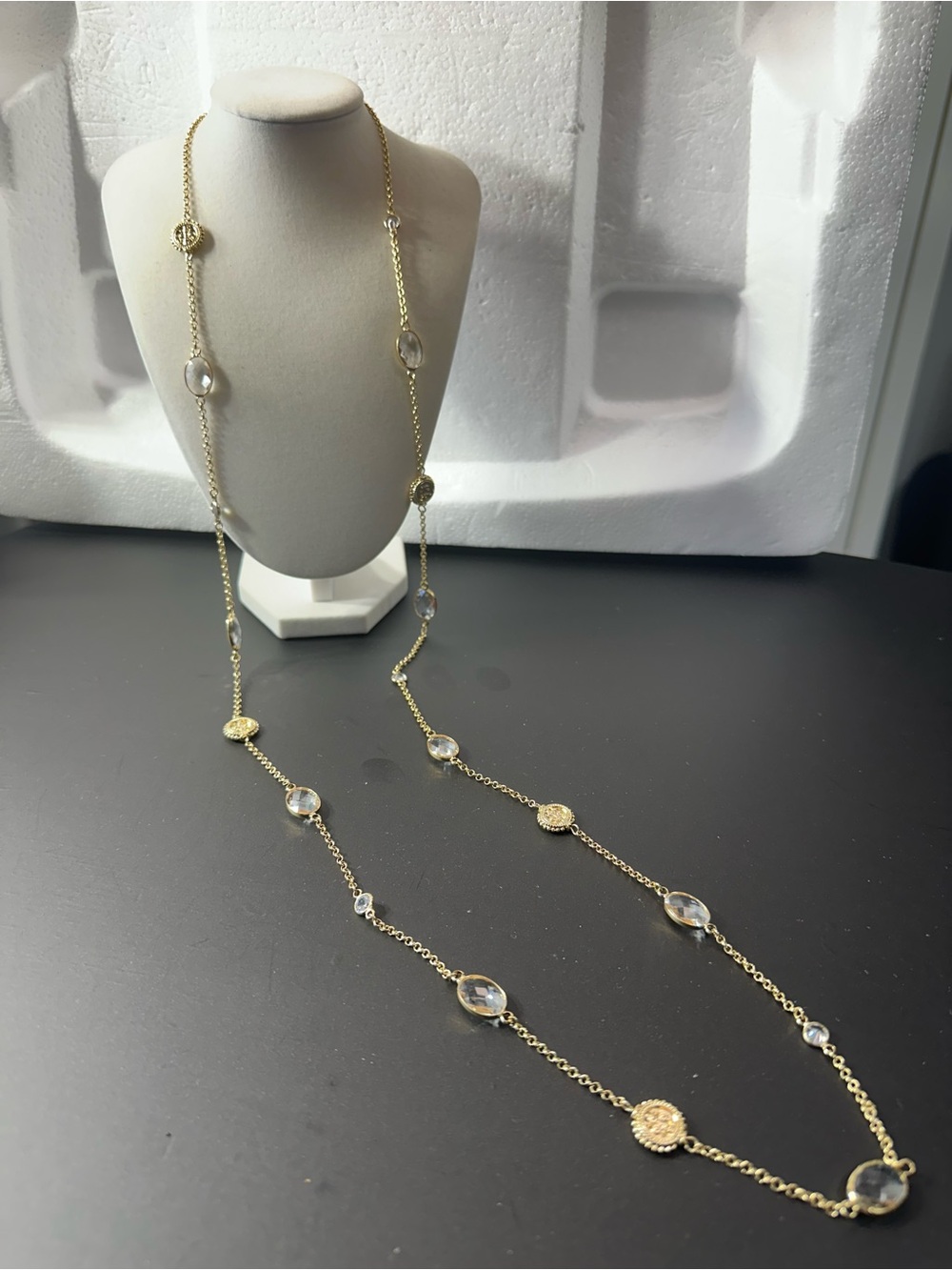 Graziano Gold Tone Station Cable Chain Oval Crystal Bezel